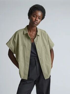 Everlane Short Sleeve Poplin Box Shirt Shirt - Seagrass Green, XL